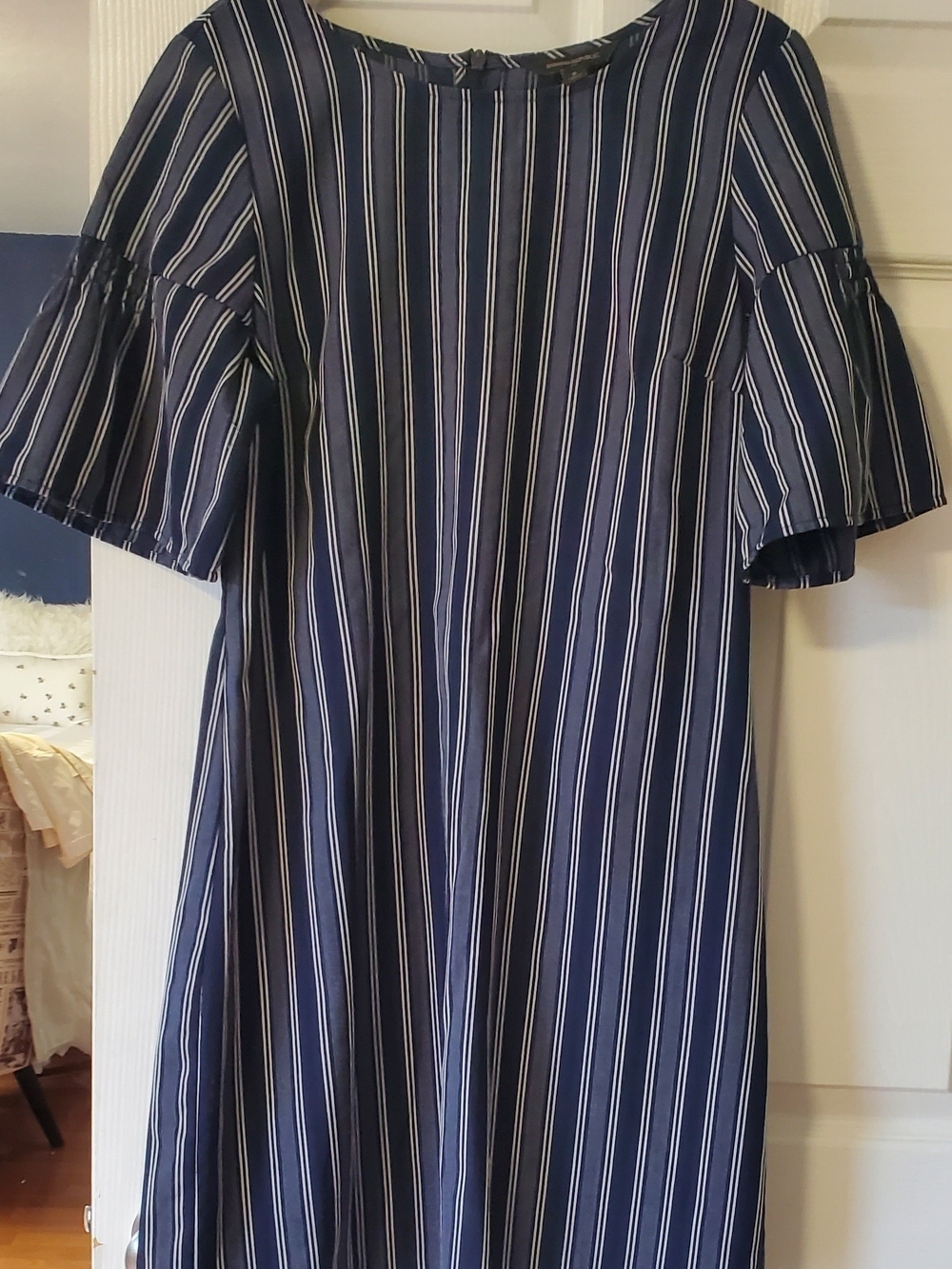 Banana Republic Navy and White Vertical-Stripe Midi Dress
